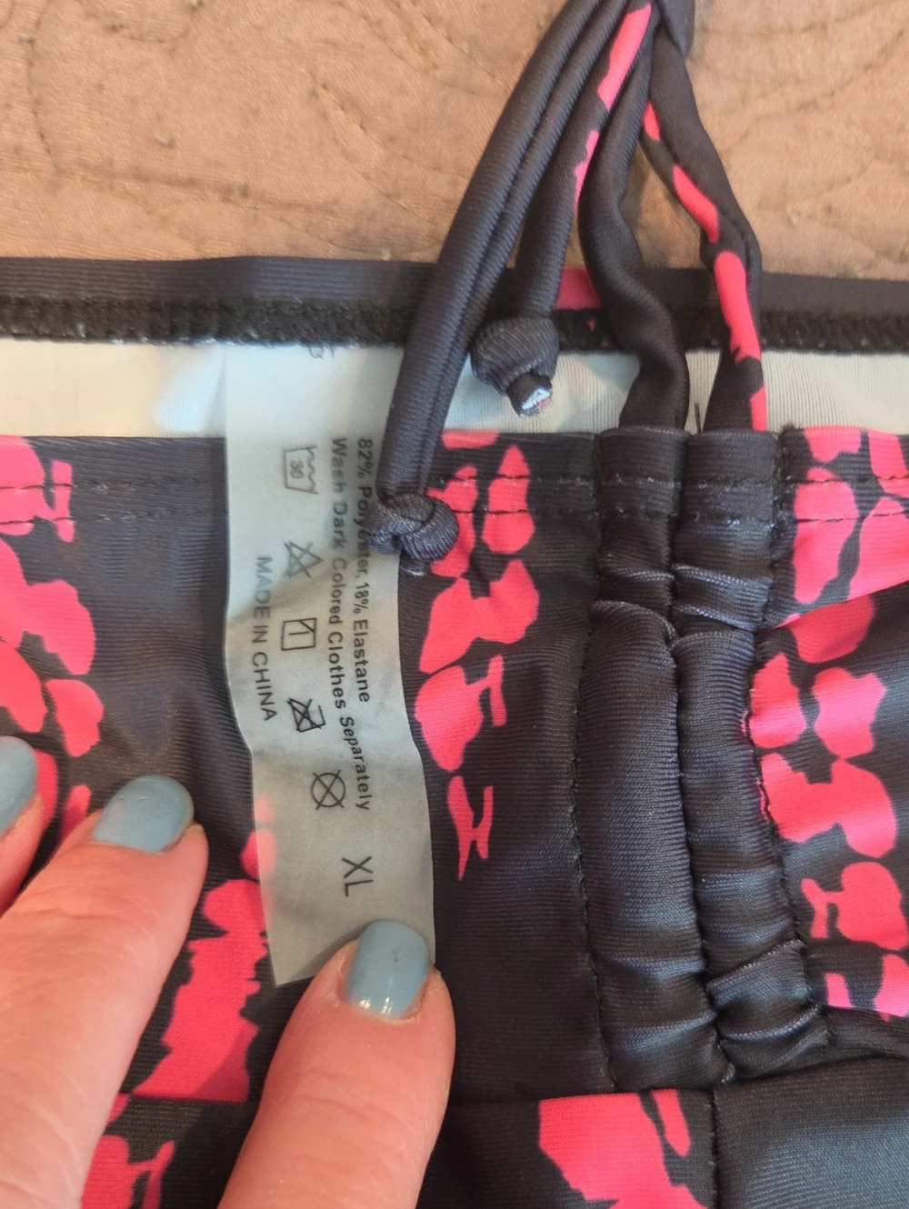 Black and Pink Patterned Women’s Swim Bikini Top & Shorts, XL